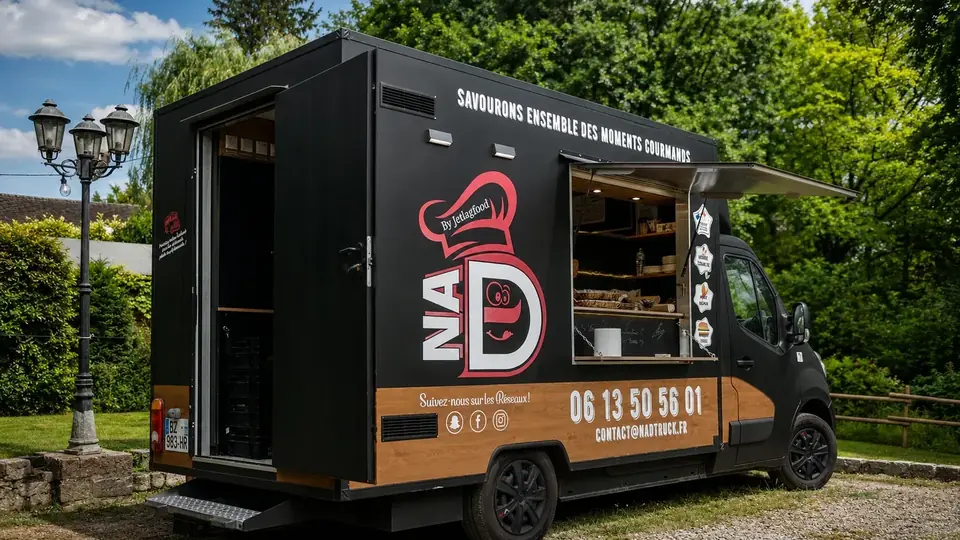 Food truck Jetlagfood en extérieur dans un cadre verdoyant